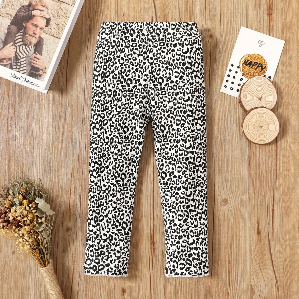 Toddler Girl Leopard Print Lettuce Trim Elasticized Leggings Dark Grey