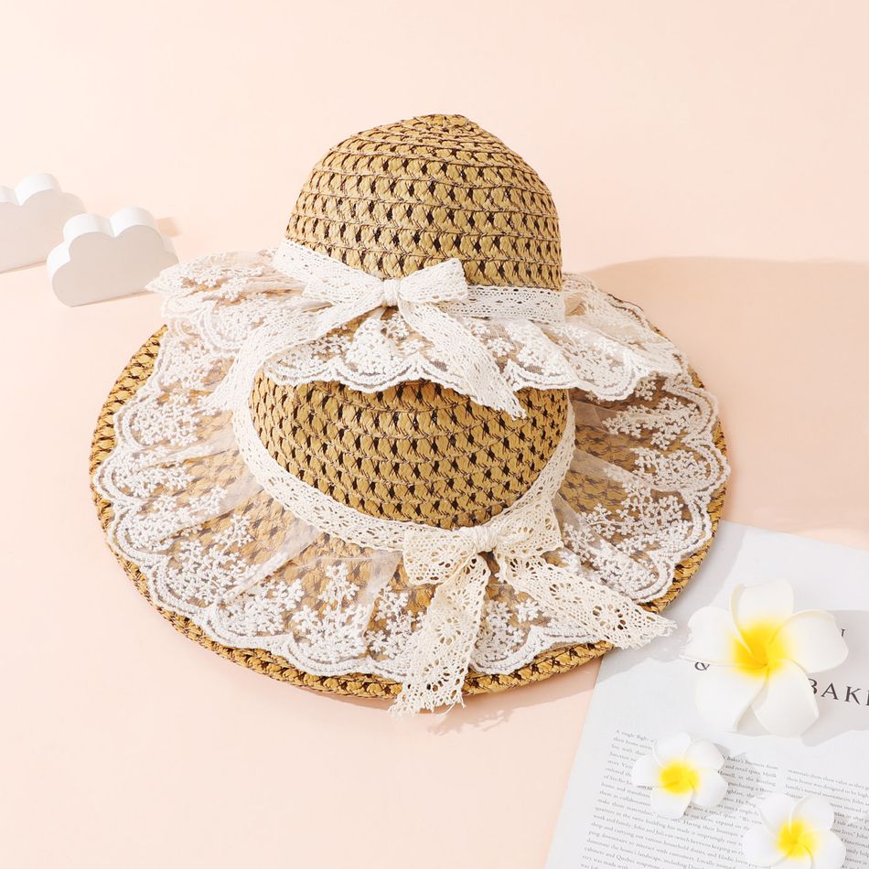 Lace Bow Straw Bucket Hat for Mom and Me Multi-color