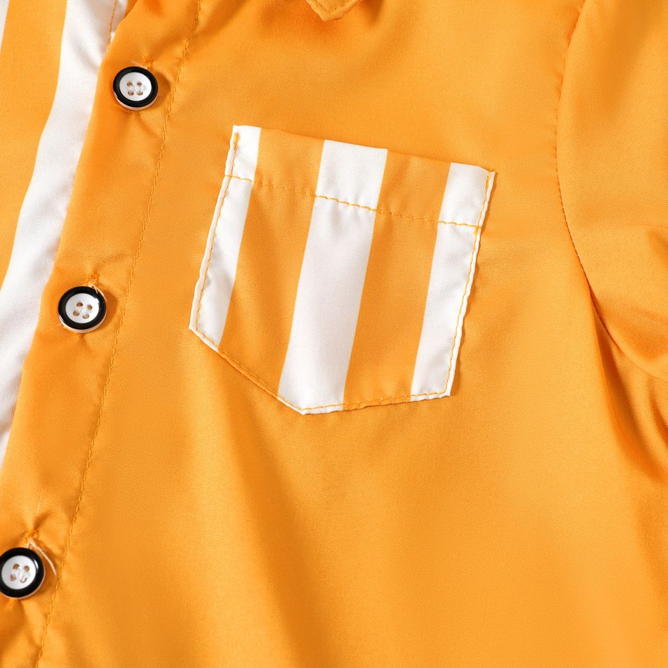 Kid Boy Stripe Splice Colorblock Lapel Collar Button Design Long-sleeve Shirt Yellow big image 4