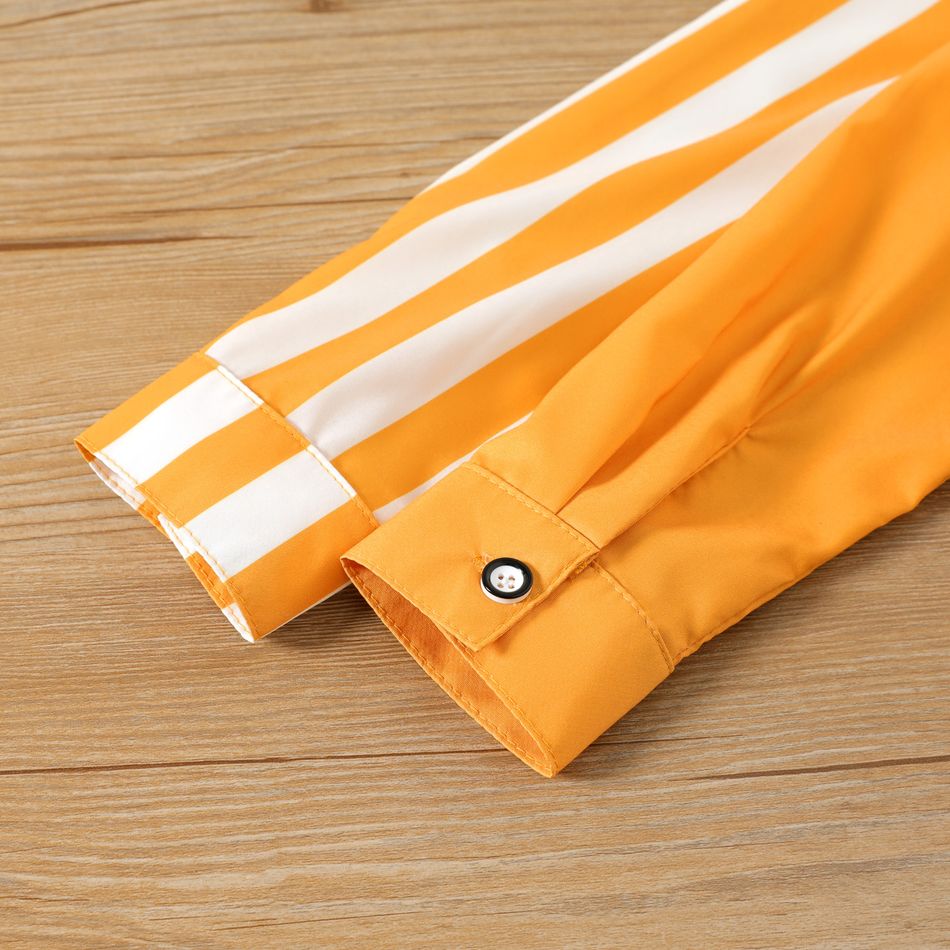 Kid Boy Stripe Splice Colorblock Lapel Collar Button Design Long-sleeve Shirt Yellow
