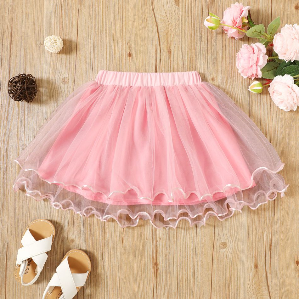 Toddler Girl Lettuce Trim Elasticized Mesh Skirt Pink