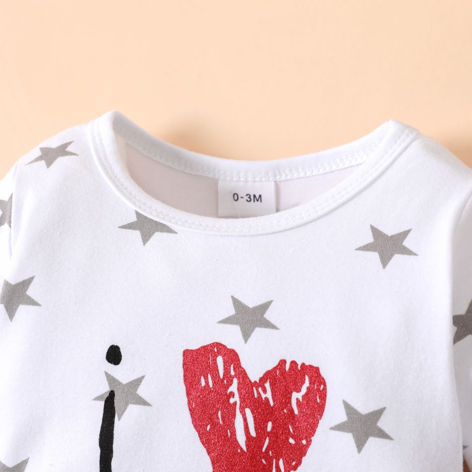 Mother's Day Baby Boy/Girl 95% Cotton Long-sleeve Love Heart Letter Print Stars/Striped Jumpsuit White big image 3