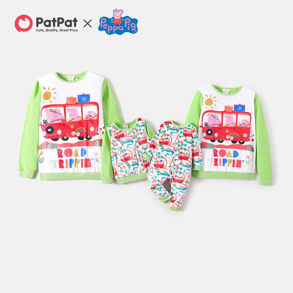 Peppa Pig Family Matching Spring Holiday Pullover Sweatshirts Light Green