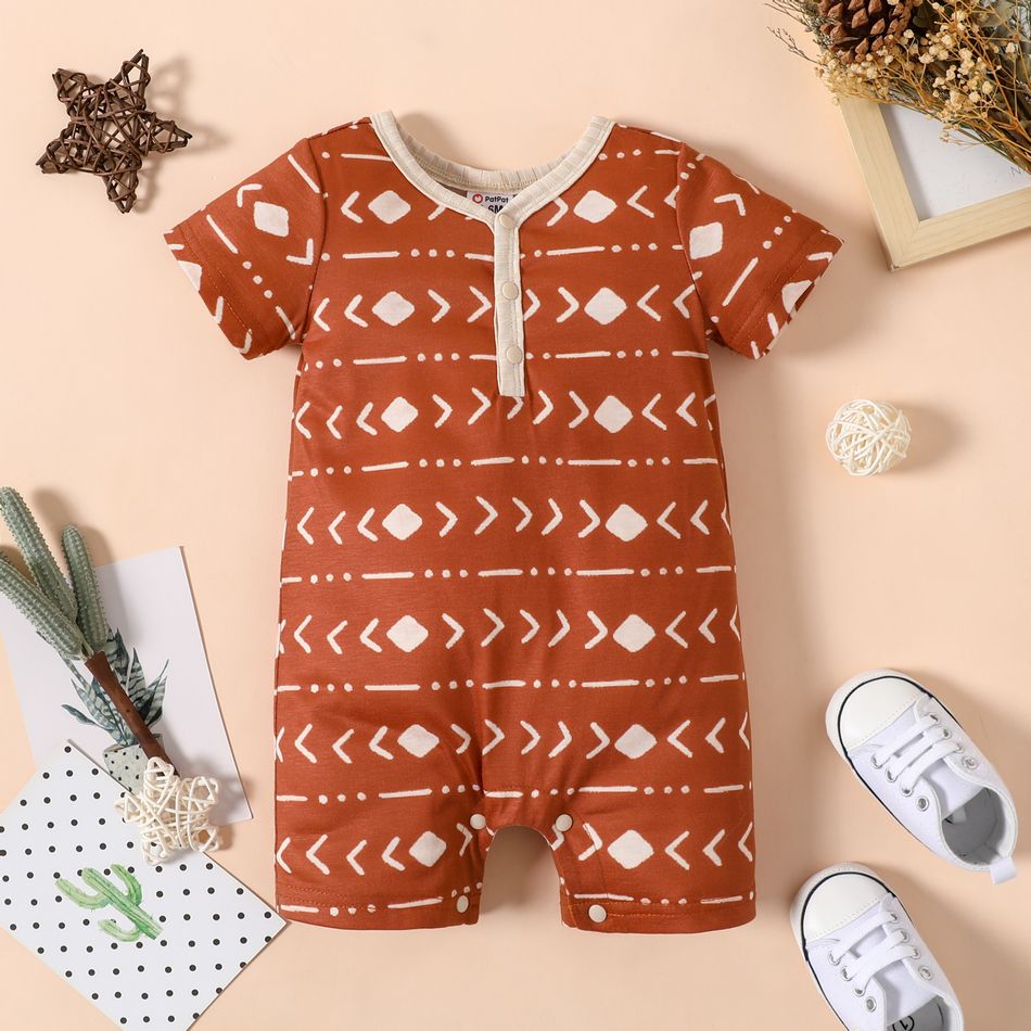 Baby Boy All Over Print Short-sleeve Snap Romper Brown big image 1
