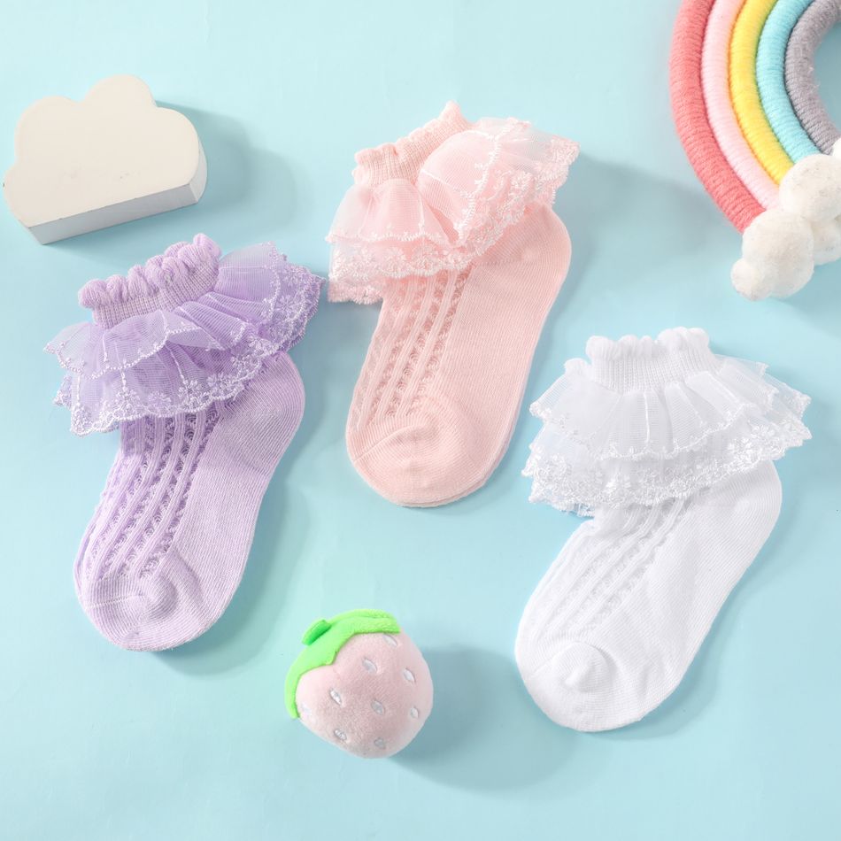 Atmungsaktive Socken mit reiner Farbe für Babys / Kleinkinder / Kinder mit Spitzenbesatz für Mädchen weiß big image 6