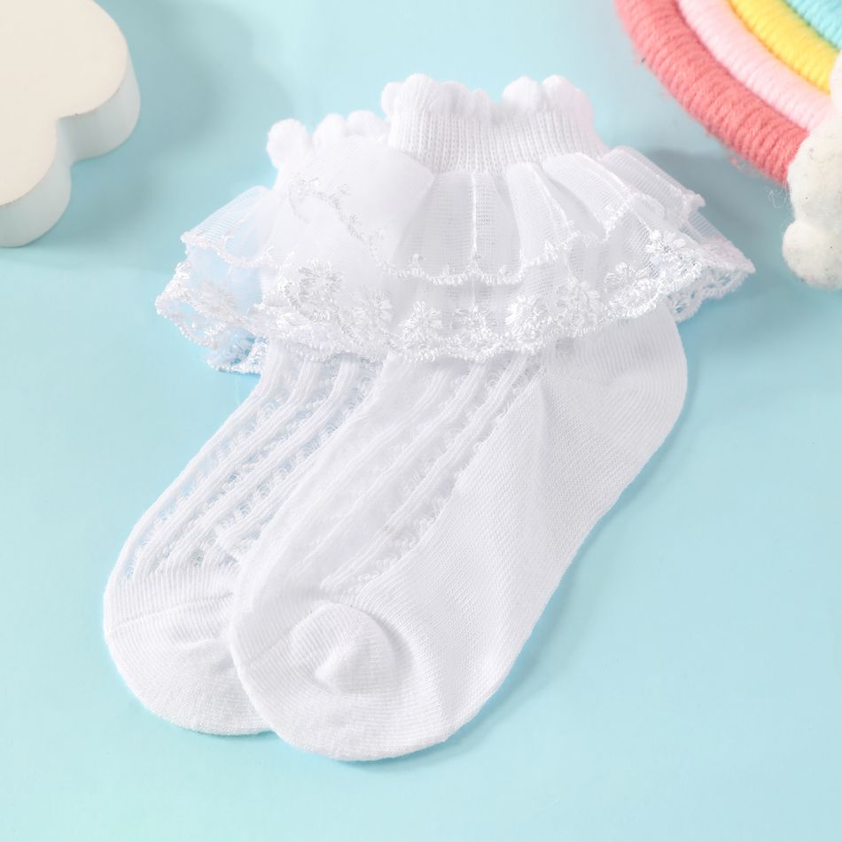 Atmungsaktive Socken mit reiner Farbe für Babys / Kleinkinder / Kinder mit Spitzenbesatz für Mädchen weiß big image 4