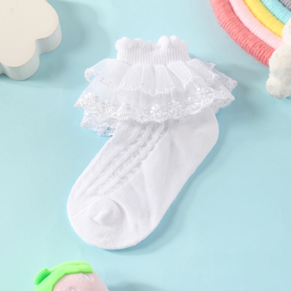 Atmungsaktive Socken mit reiner Farbe für Babys / Kleinkinder / Kinder mit Spitzenbesatz für Mädchen weiß big image 5