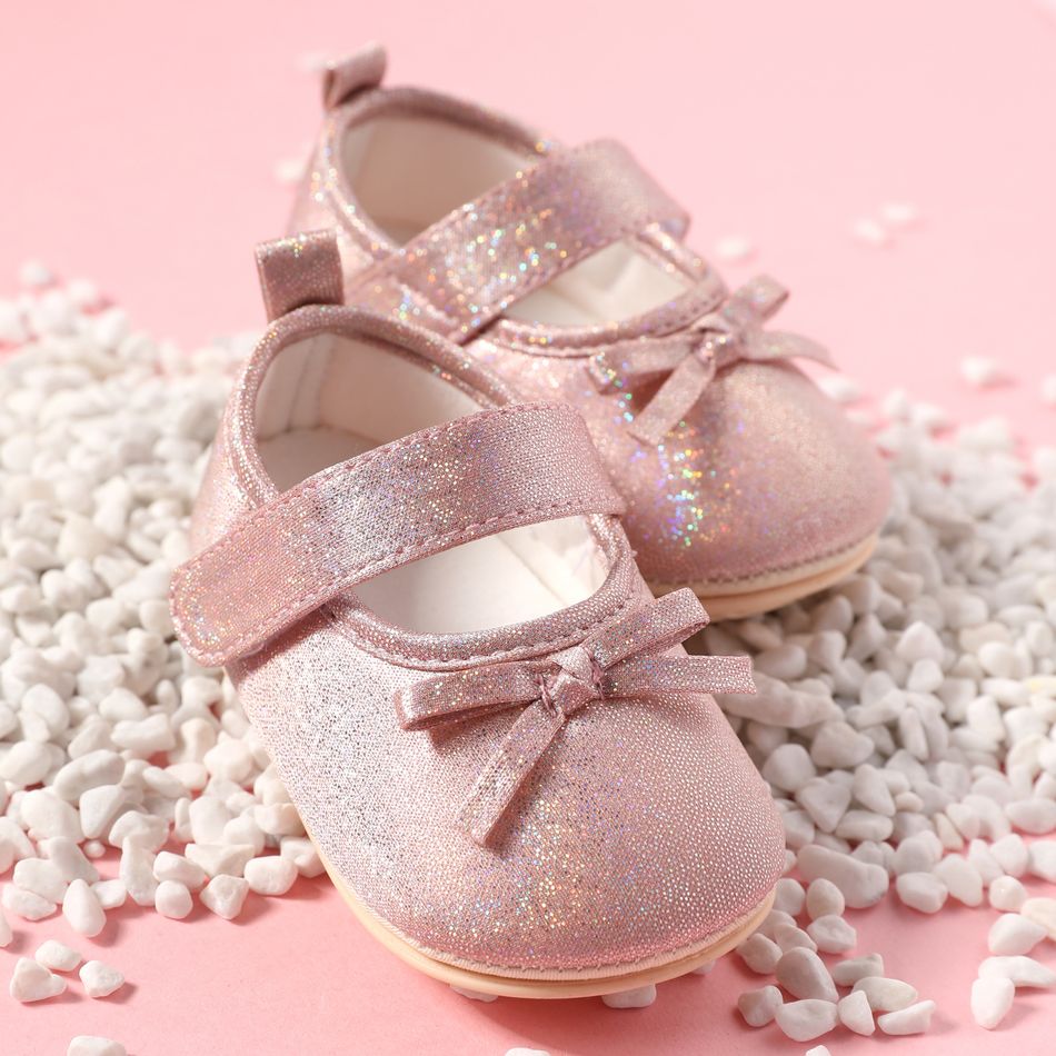Baby / Toddler Velcro Bow Decor Sequin Prewalker Shoes Pink