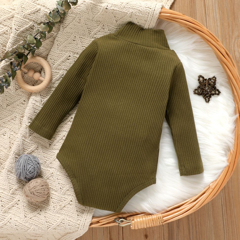 Baby Boy/Girl 95% Cotton Ribbed Turtleneck Long-sleeve Romper Army green big image 2