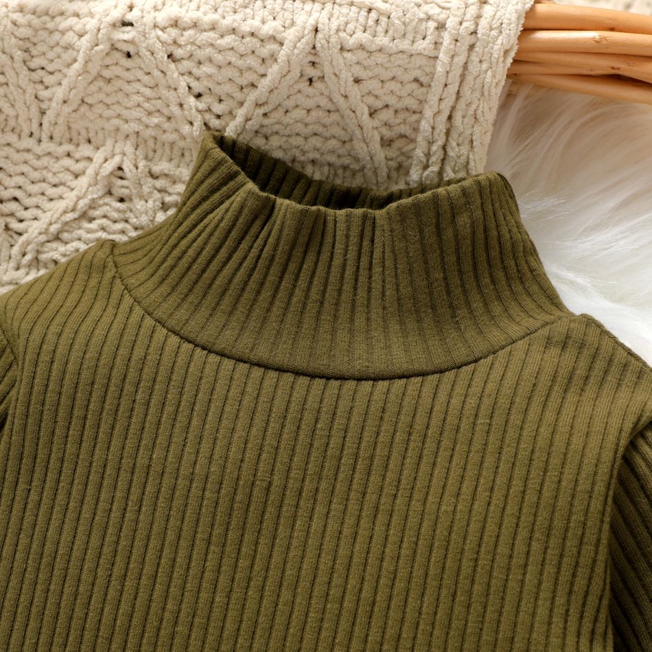 Baby Boy/Girl 95% Cotton Ribbed Turtleneck Long-sleeve Romper Army green big image 3