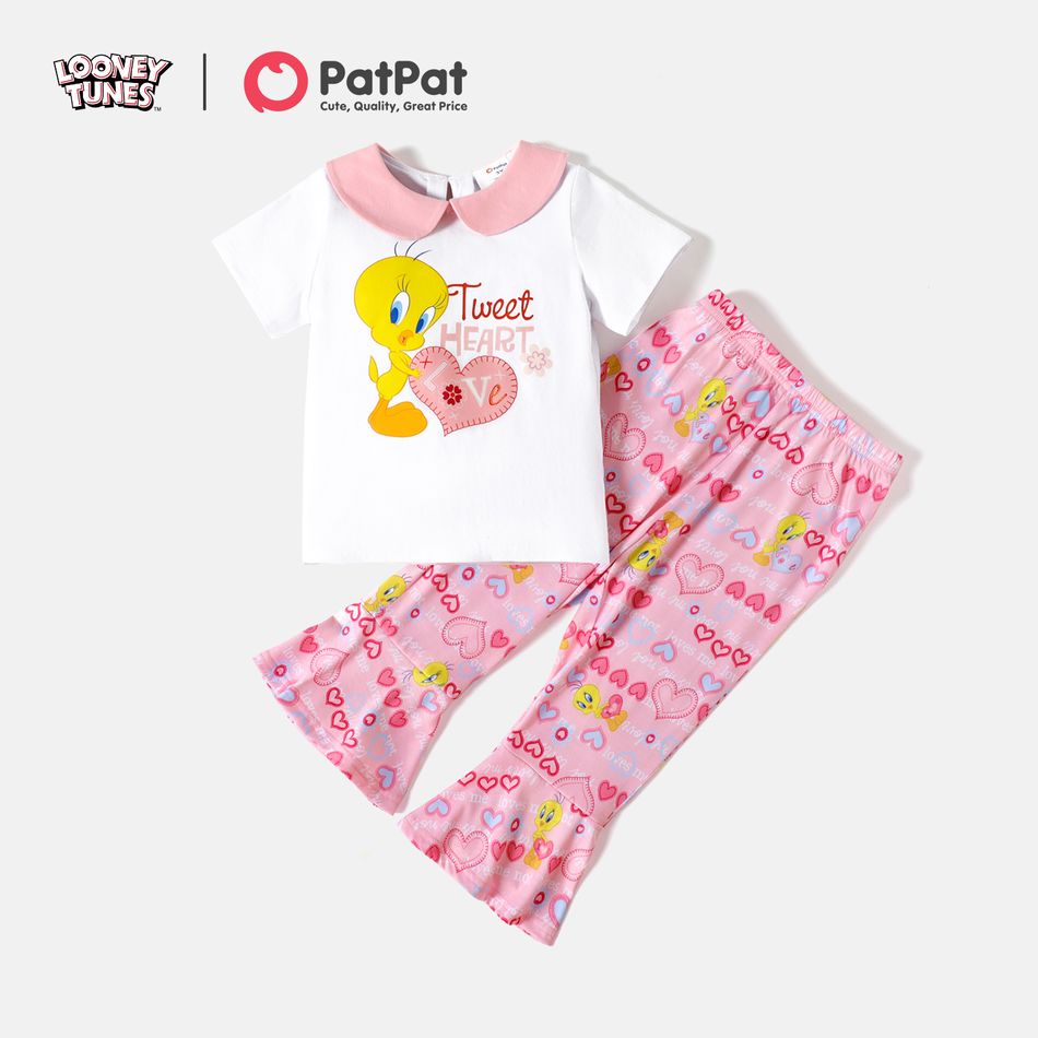 Looney Tunes 2-piece Toddler Girl Tweety Heart Tee and Allover Bell Trousers Set PinkyWhite