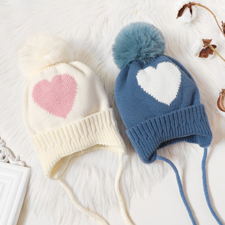 Baby / Toddler Heart Print Warm Lace-up Ear Protection Knit Beanie Hat White big image 6