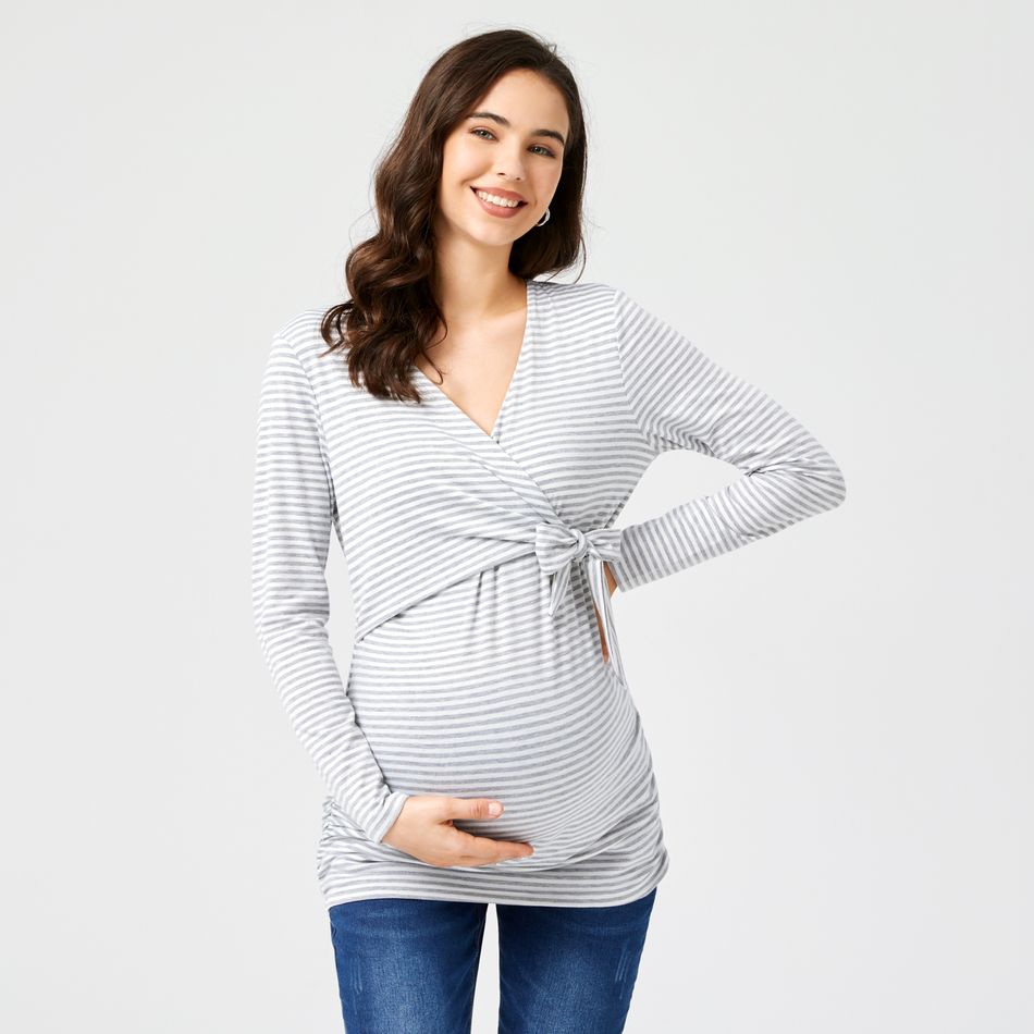 Nursing Tie Knot Side Long-sleeve Stripe Tee ARTICLEGRAY