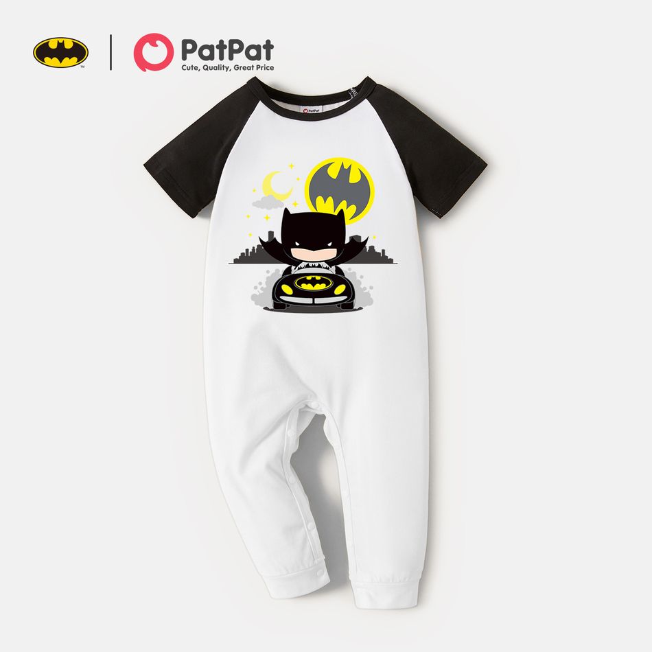Batman Baby Boy Graphic Raglan-sleeve Jumpsuit Black/White