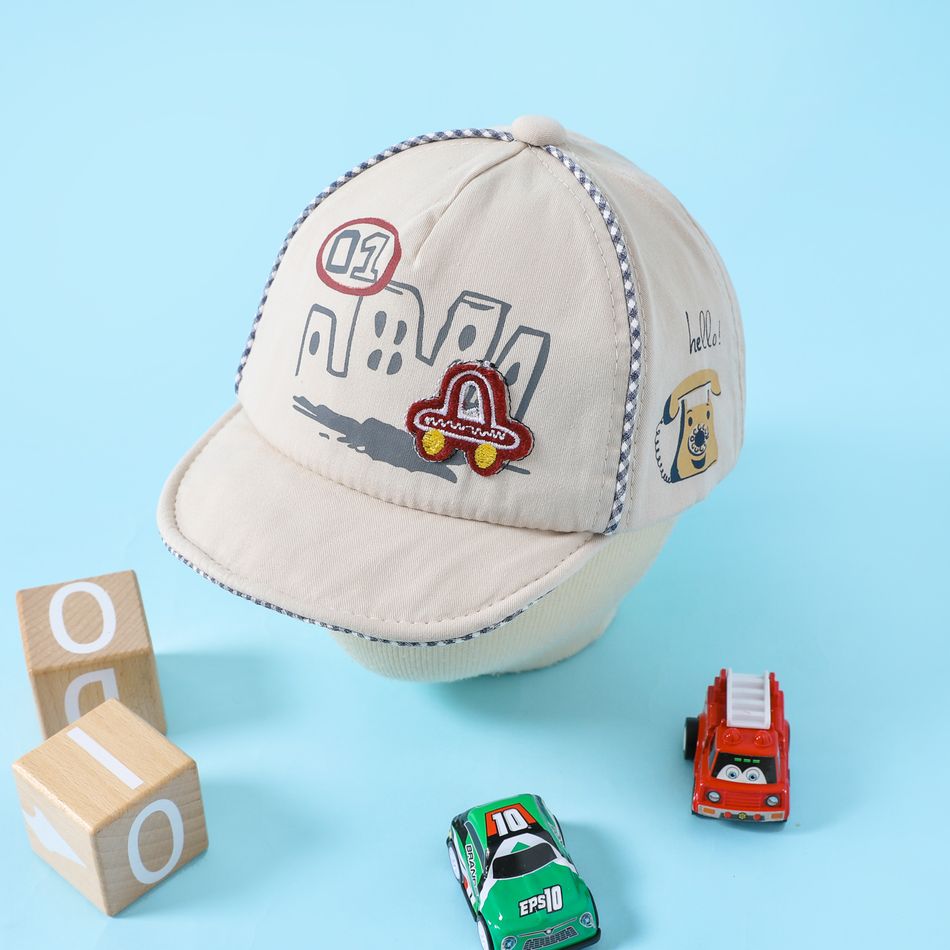 Baby / Toddler Cartoon Car Embroidered Short Brim Baseball Cap White