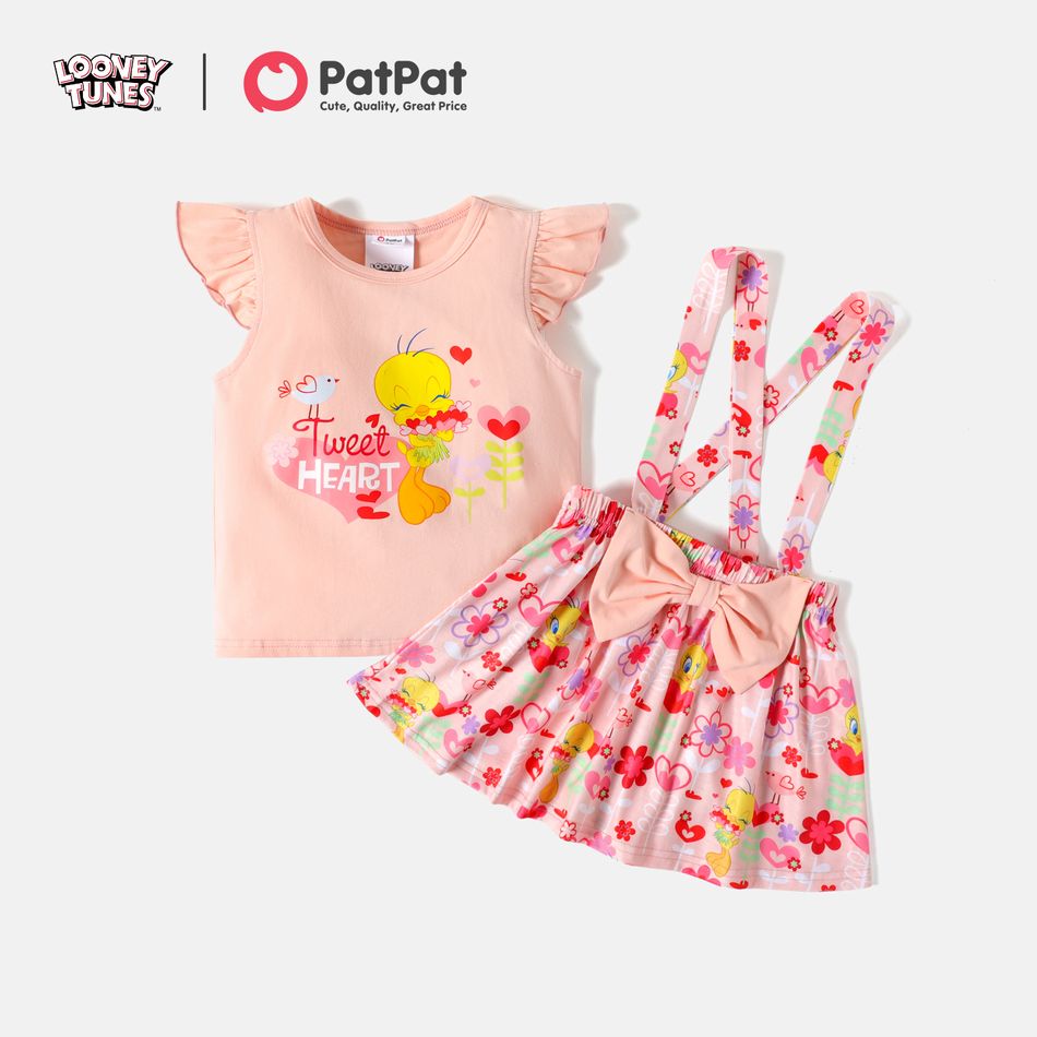 Looney Tunes 2-piece Toddler Girl Tweety Heart Print Cotton Tee and Skirt Set JF