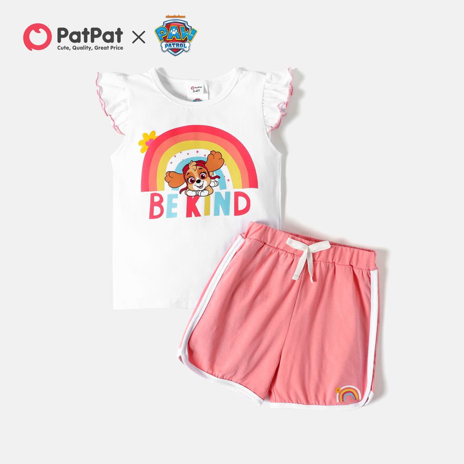 PAW Patrol 2-piece Toddler Girl Skye Rainbow Cotton Tee and Shorts Set White