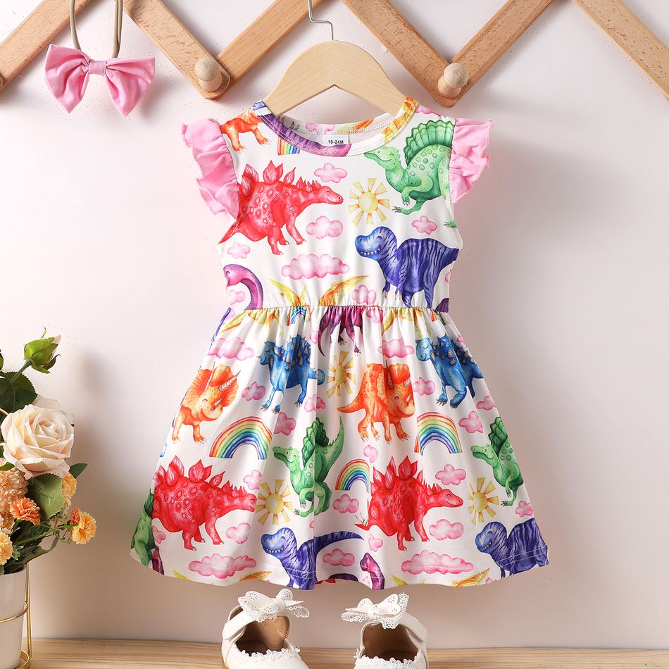Criança Menina Mangas franzidas Infantil Dinossauro Vestidos Multicolorido big image 1