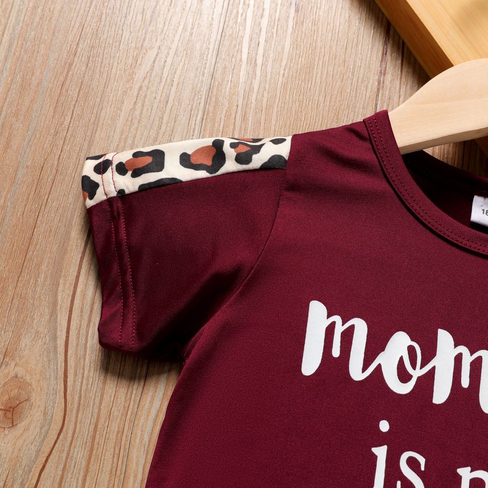 Toddler Girl Letter Leopard Print Casual Short-sleeve Tee Red