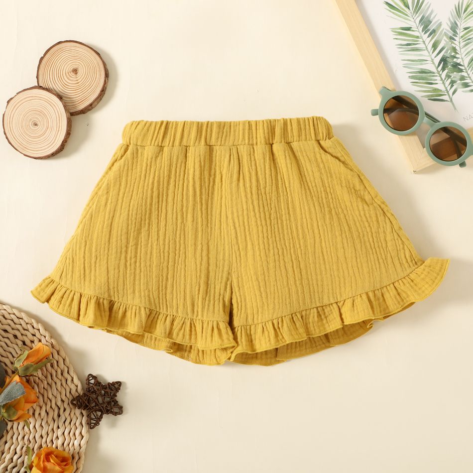 Toddler Girl 100% Cotton Ruffled Solid Color Elasticized Crepe Shorts Yellow