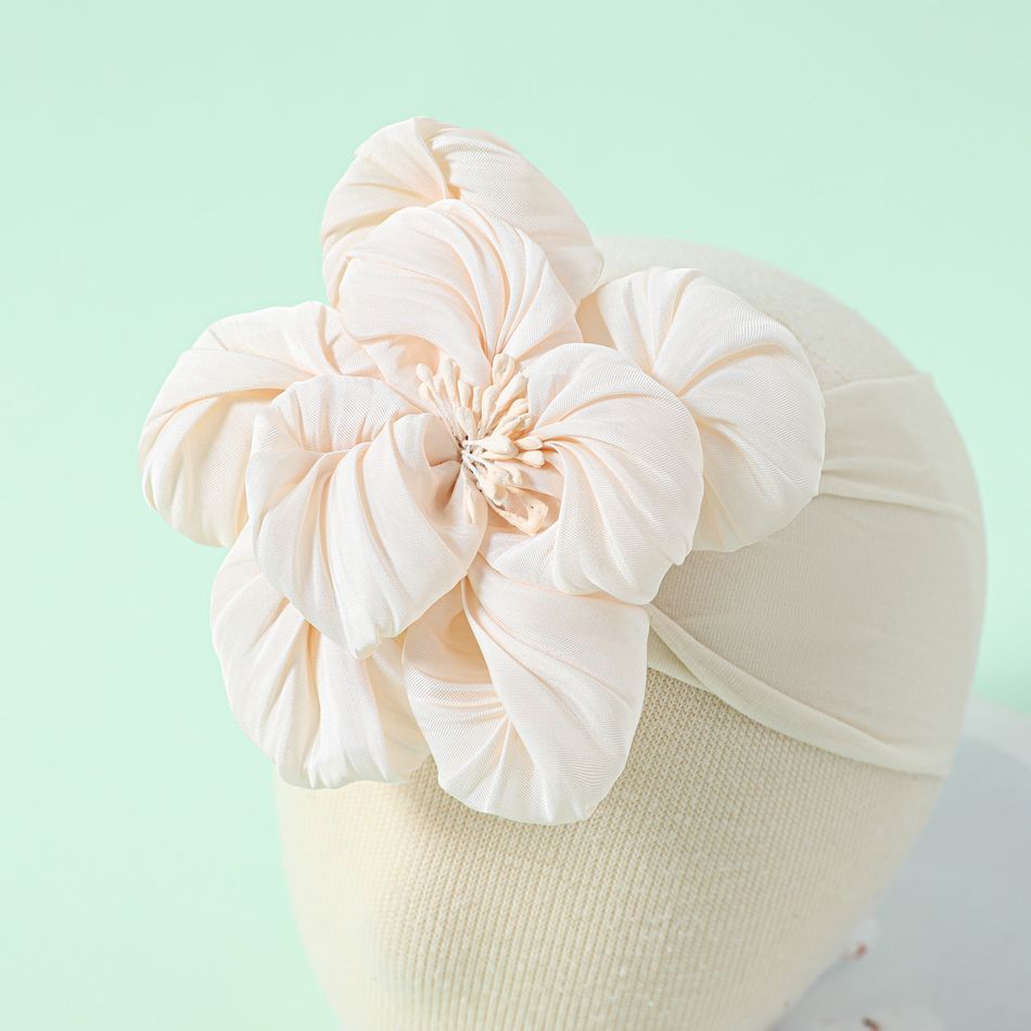 Elastic Big Floral Turban Headband for Girls White