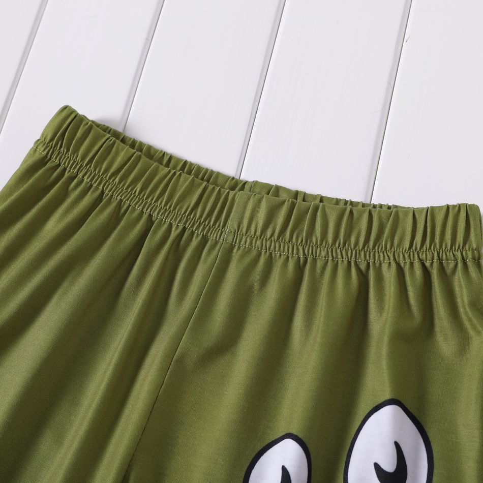 shorts elásticos com estampa de letra de dinossauro para menino Exército Verde big image 2
