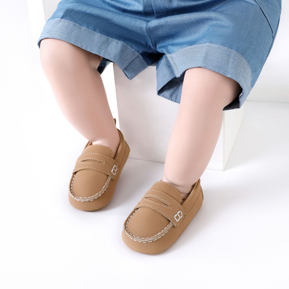 طفل / طفل صغير تصميم topstitching لون نقي لينة أحذية prewalker وحيد كاكي big image 4