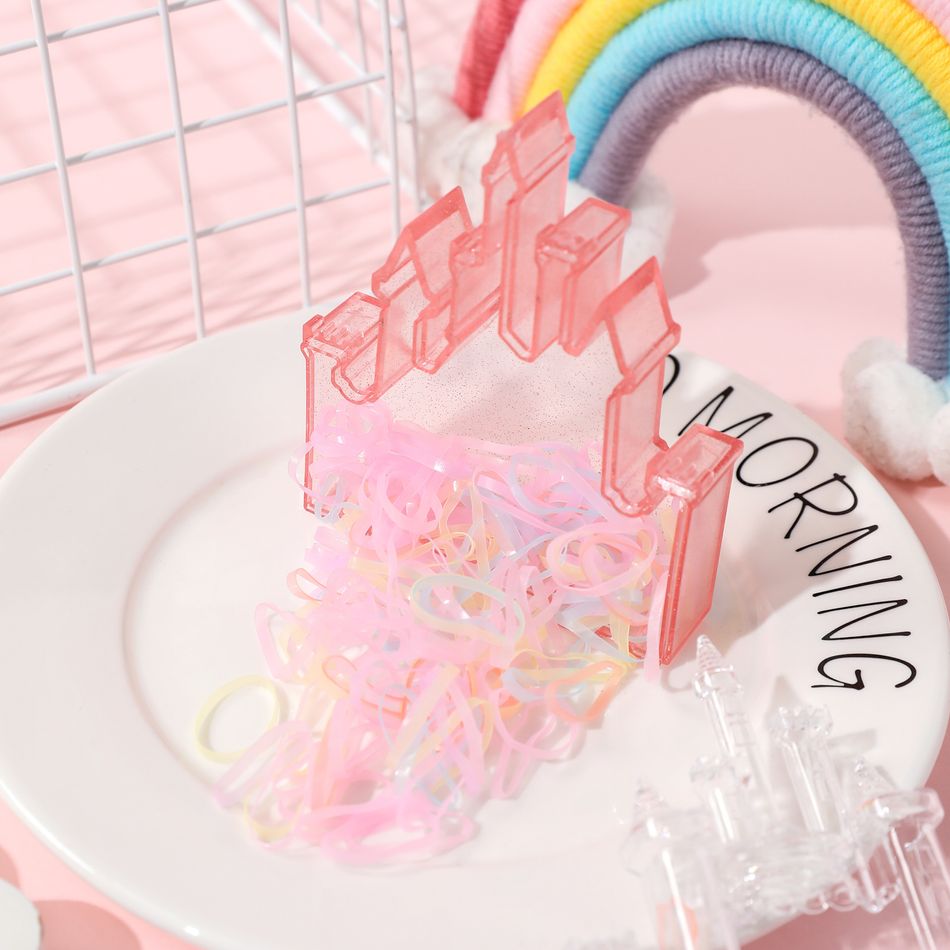 150-pack Disposable Rubber Hair Ties with Castle Box for Girls Pink big image 2