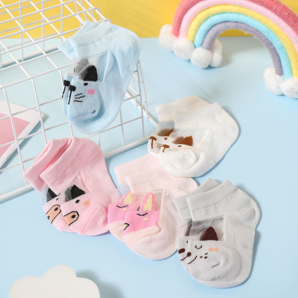 5 Pairs Baby / Toddler / Kid Cartoon Graphic Mesh Panel Socks Pink