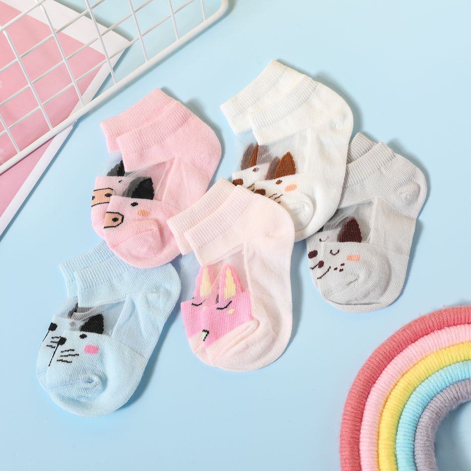 5 pares de meias de painel de malha gráfica para bebê/criança/criança Rosa big image 7