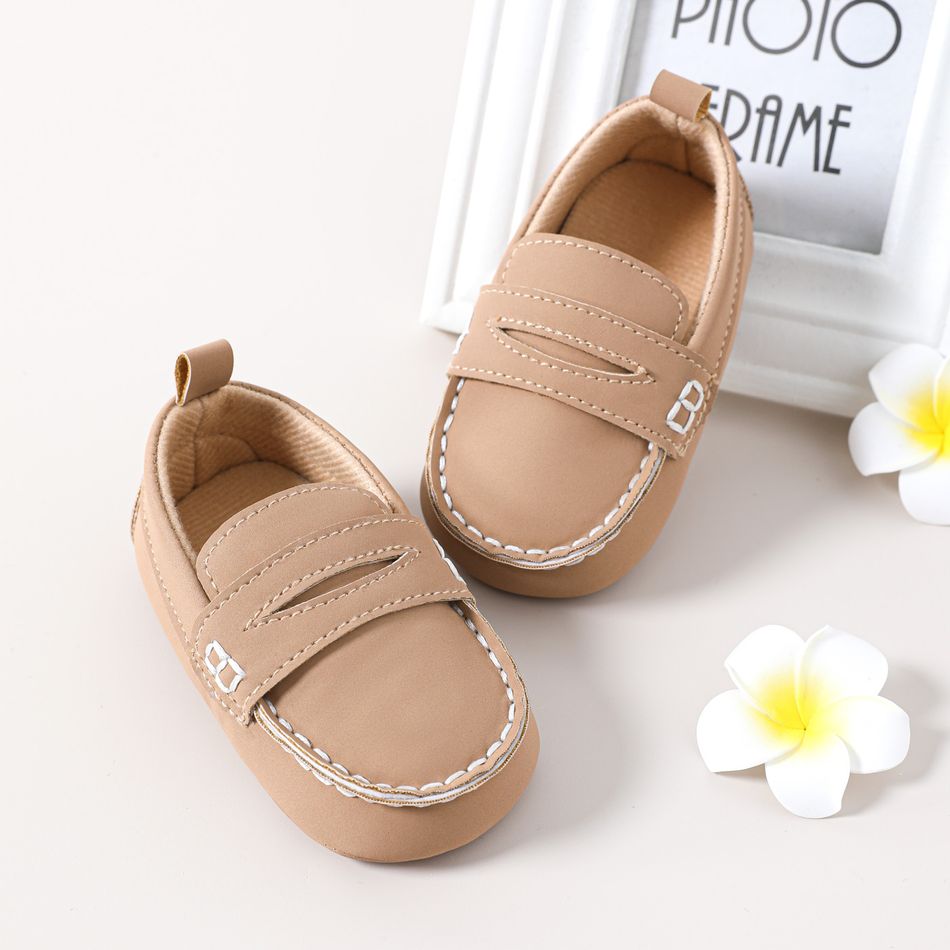 Baby / Toddler Topstitching Design Pure Color Soft Sole Prewalker Shoes Khaki big image 3