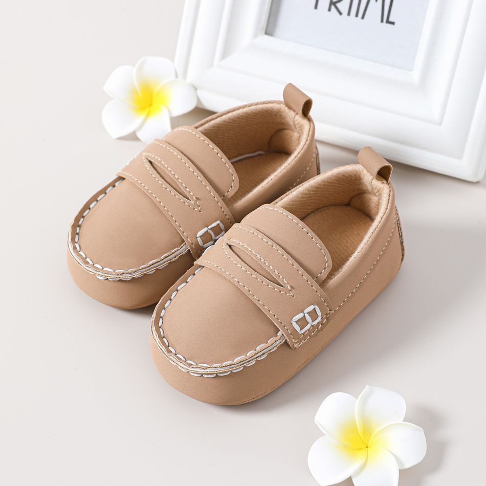 Baby / Toddler Topstitching Design Pure Color Soft Sole Prewalker Shoes Khaki big image 5