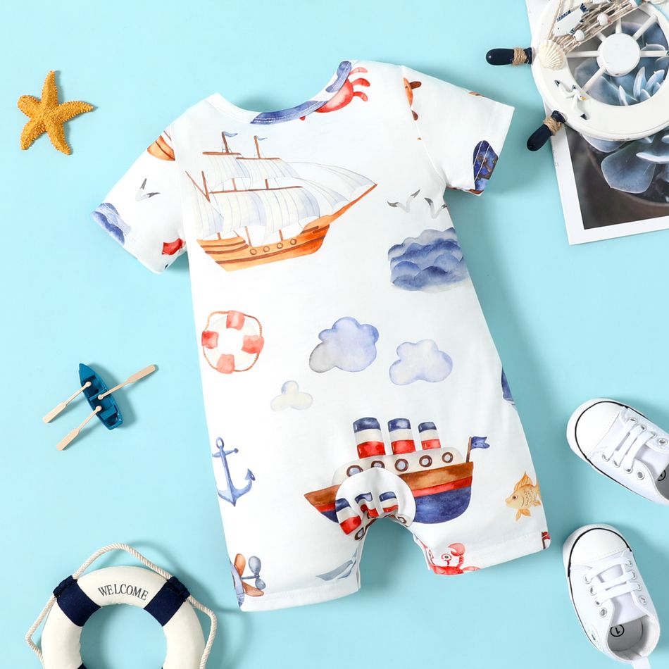 Baby Girl All Over Ship Print Short-sleeve Romper Colorful big image 2