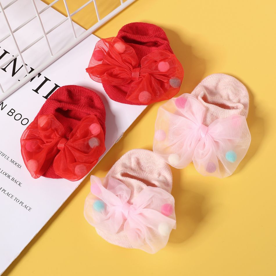 Baby / Toddler Bow Colorful Ball Decor Antiskid Glue Socks Pink big image 2