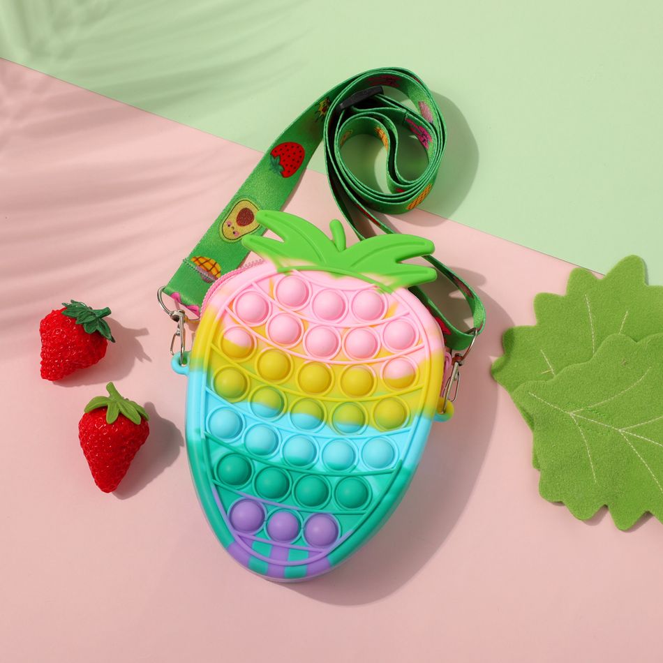 Kids Rainbow Silicone Sensory Strawberry Stress Relief Toy Mini Coin Purse Crossbody Shoulder Bag Color-A
