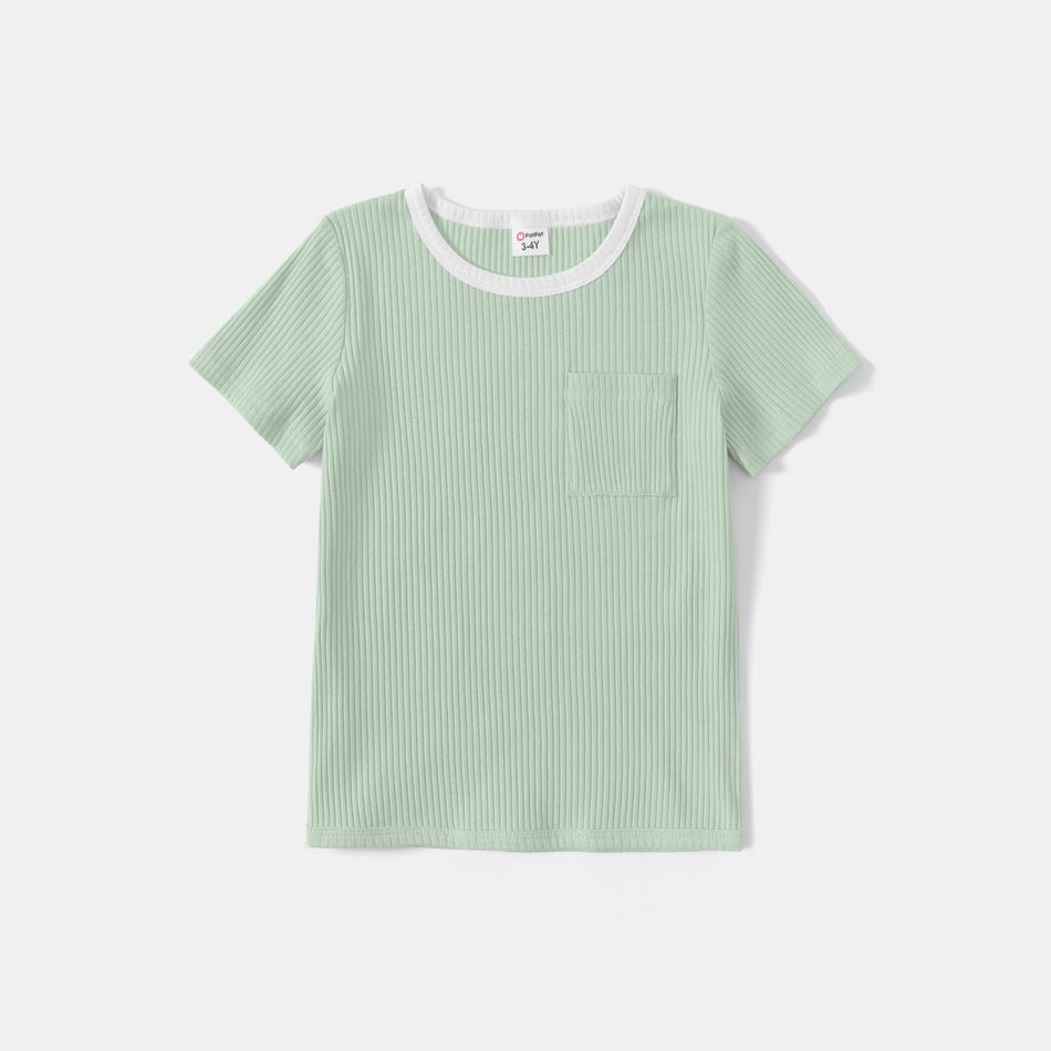 Sibling Matching Solid Ribbed Short-sleeve Sets Turquoise big image 5