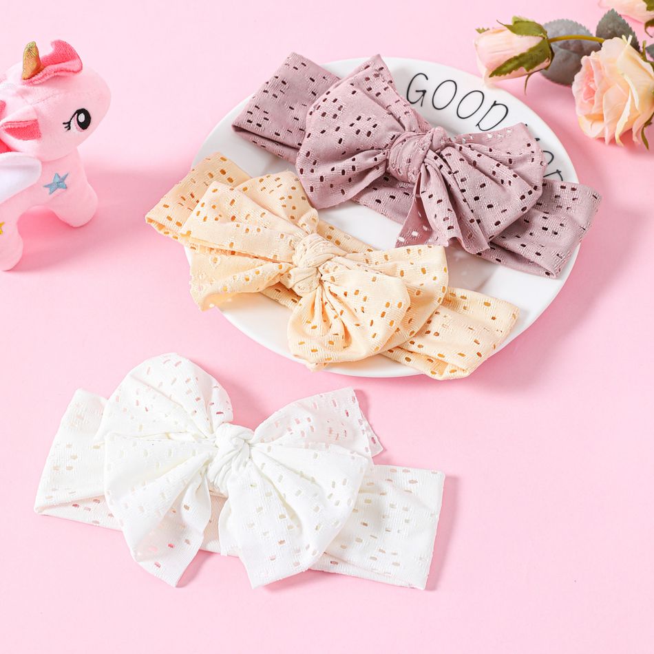 3-pack Pure Color Hollow Out Bow Headband for Girls White
