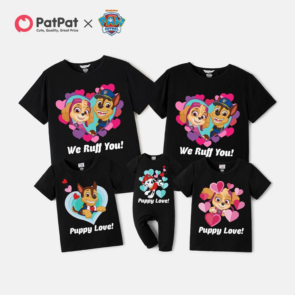 PAW Patrol Family Matching Puppy Love Heart Print Cotton Tees Black