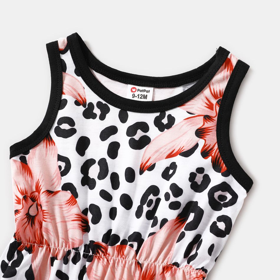 Black Sleeveless Splicing Floral Print Leopard Dress for Mom and Me BlackandWhite big image 9