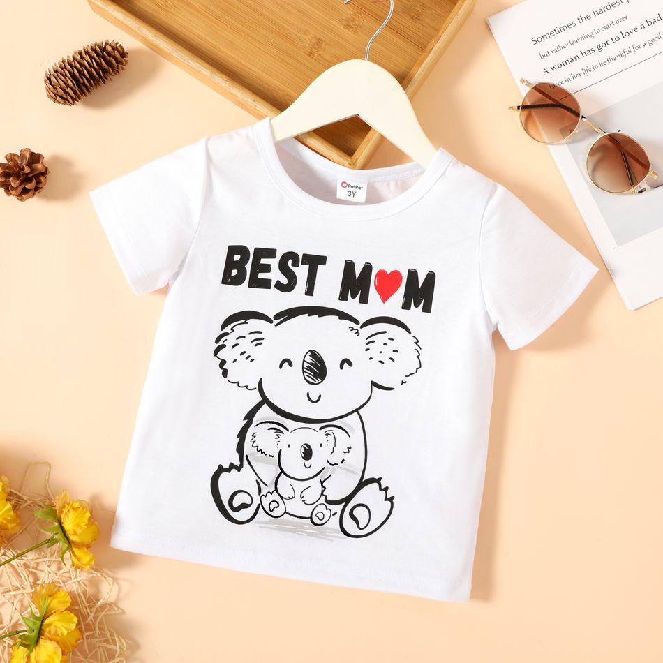 Mother's Day Toddler Boy Letter Koala Print Short-sleeve Tee White