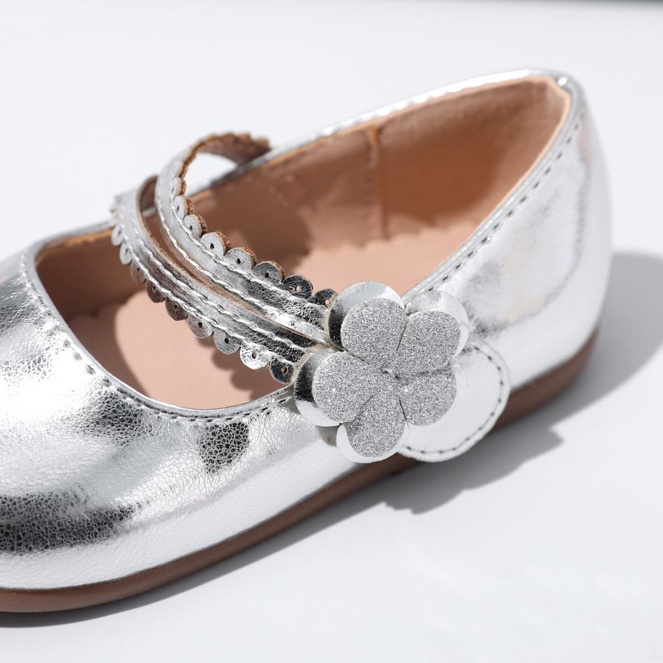 Toddler / Kid Wavy Edge Floral Velcro Flat Mary Jane Shoes Silver