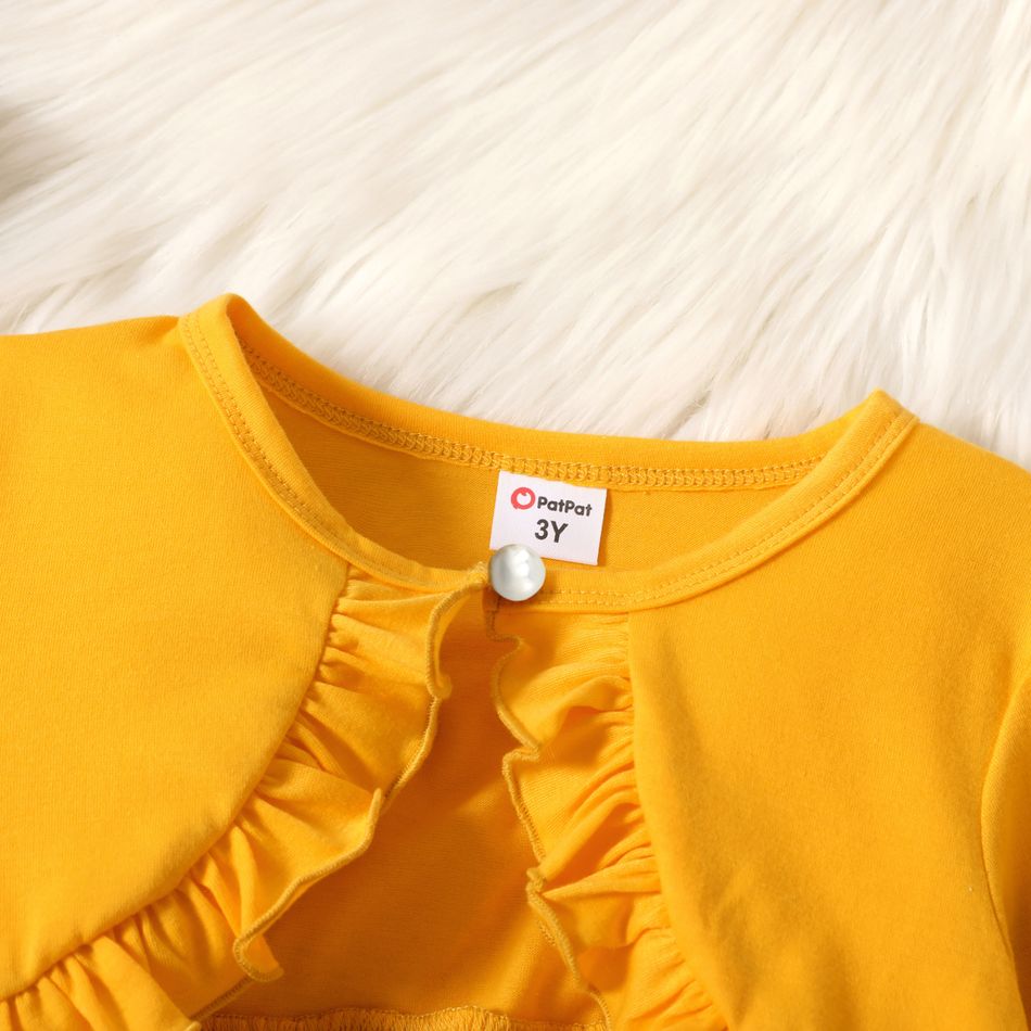 2-piece Toddler Girl Floral Print Sleeveless Dress and Ruffled Cardigan Set Yellow big image 3
