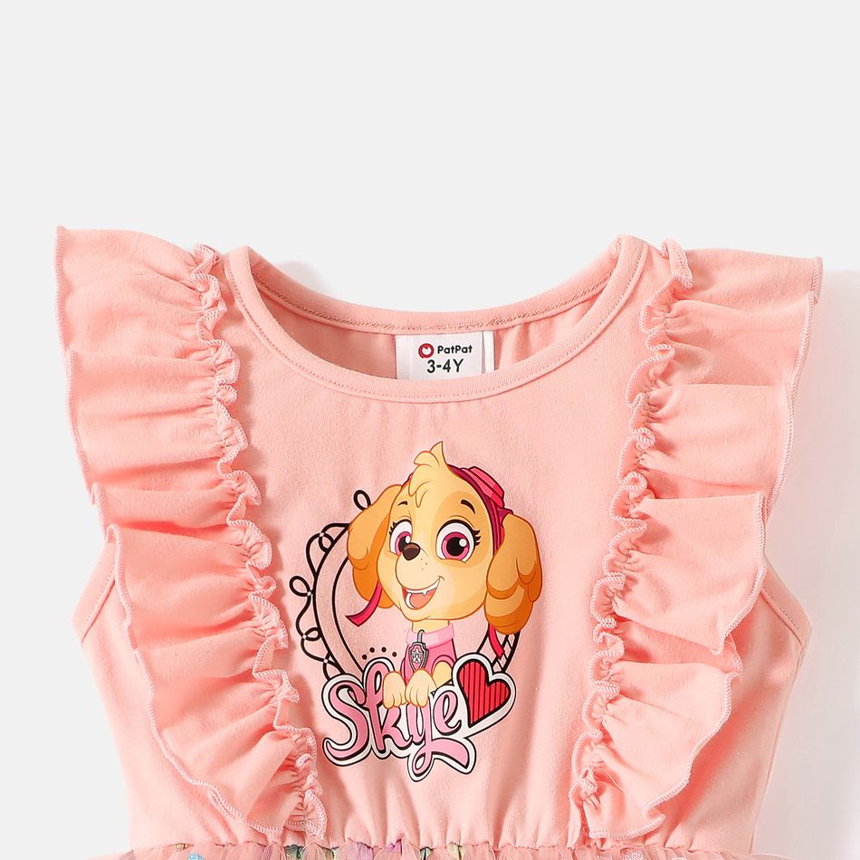 PAW Patrol Toddler Girl Cotton Ruffled Polka dots Layered Mesh Splice Sleeveless Dress Pink big image 3
