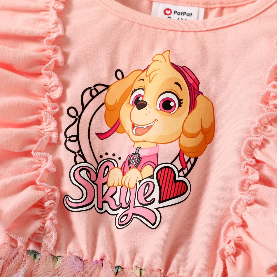 PAW Patrol Toddler Girl Cotton Ruffled Polka dots Layered Mesh Splice Sleeveless Dress Pink big image 2