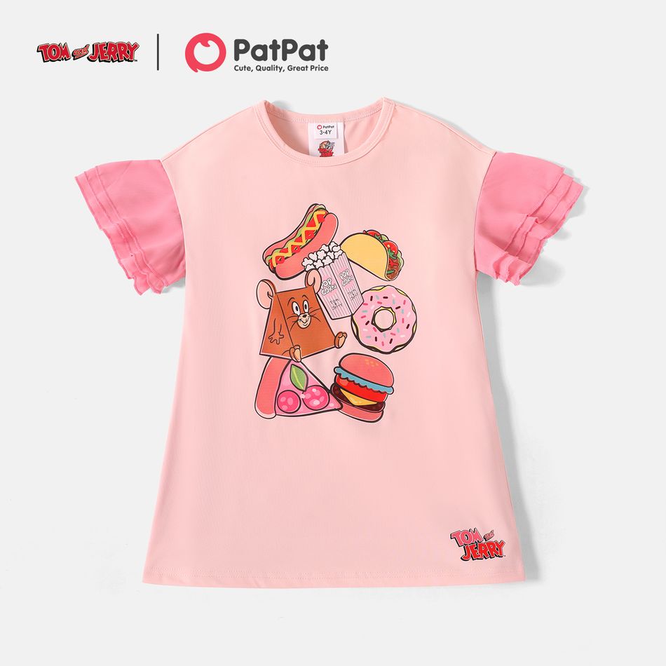Tom and Jerry Toddler Girl Food Print Layered Short-sleeve Pink Tee Pink