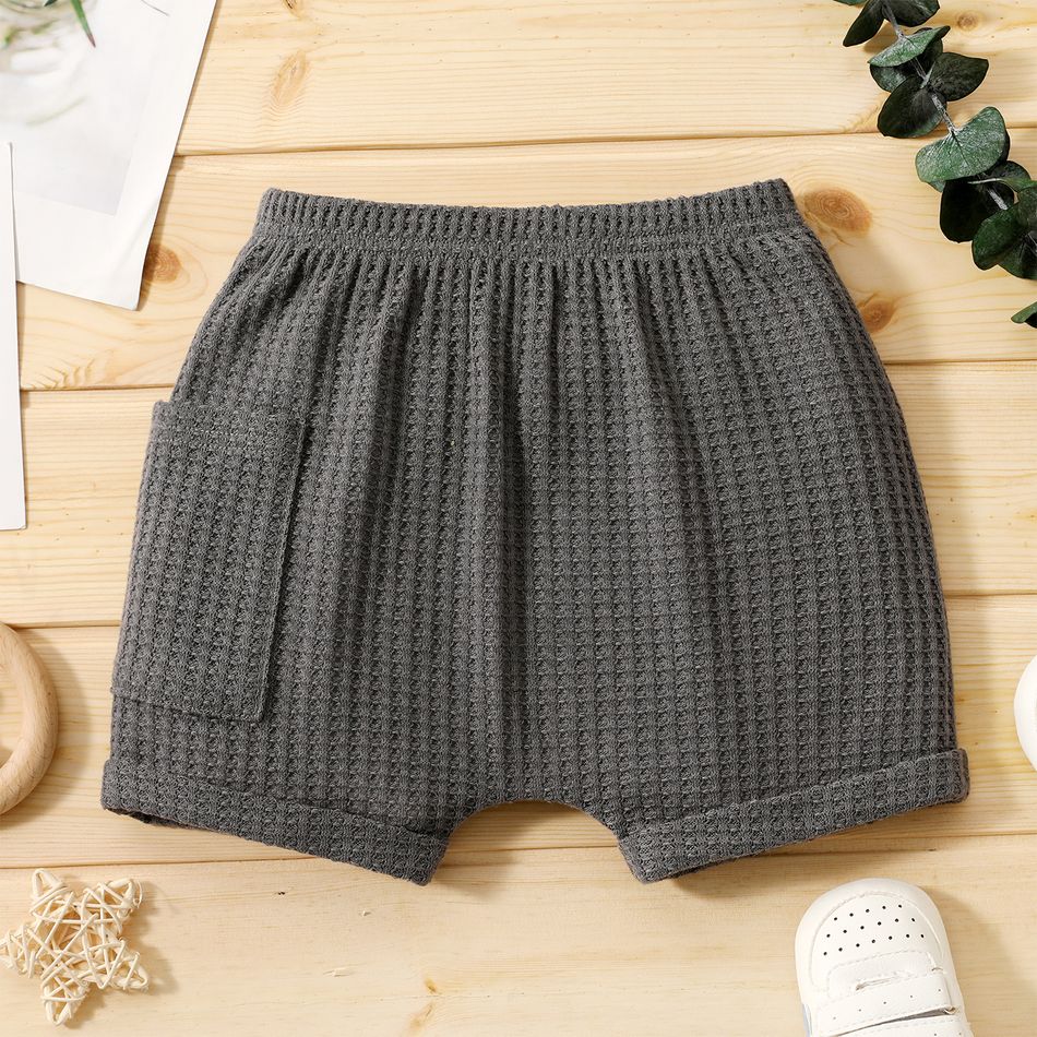 Baby Boy Solid Waffle Bloomers Shorts with Pocket Grey