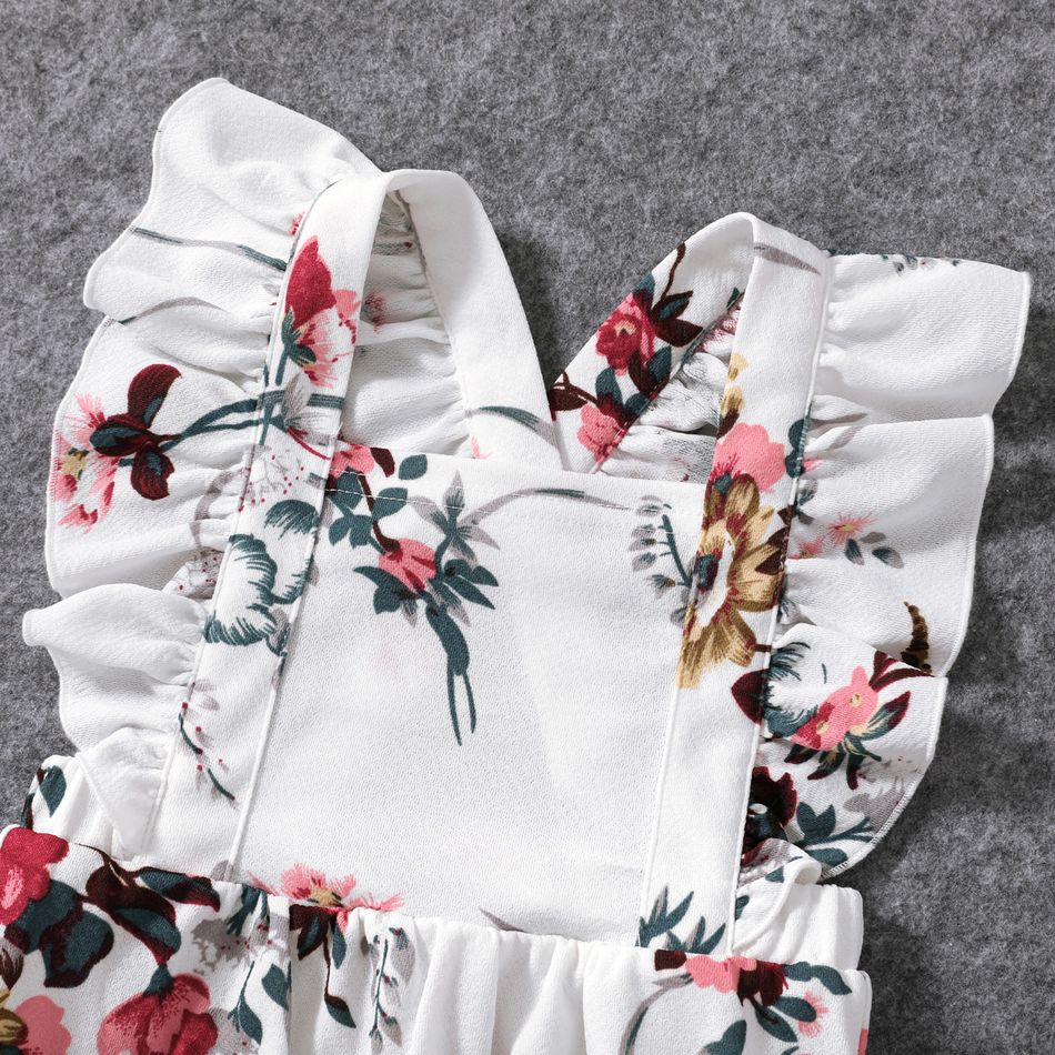 All Over Floral Print White Halter Neck Off Shoulder Belted Romper Shorts for Mom and Me White big image 10