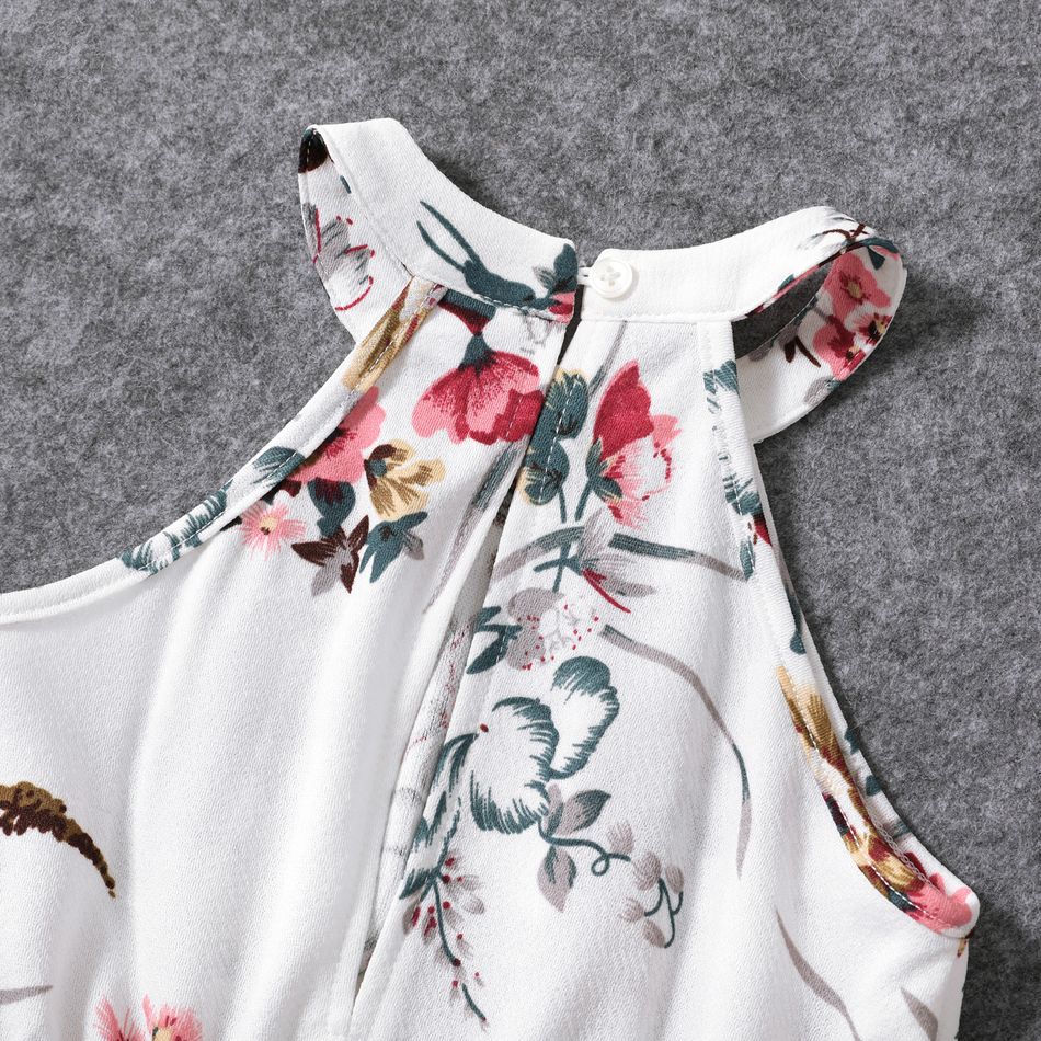 All Over Floral Print White Halter Neck Off Shoulder Belted Romper Shorts for Mom and Me White big image 5