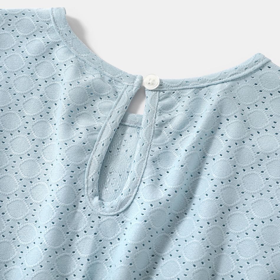 Blue Textured Drop Shoulder Short-sleeve Belted Romper for Mom and Me Blue big image 3