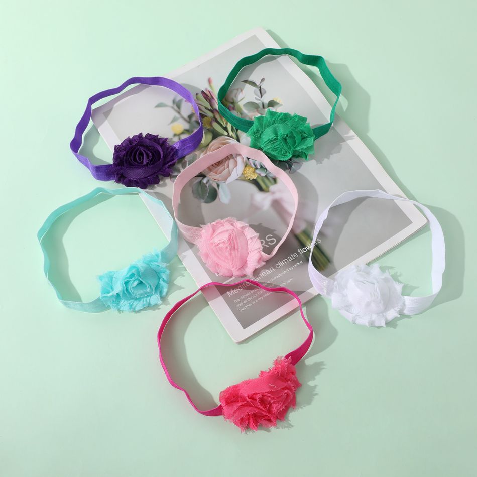 6-pack Pure Color Chiffon Big Floral Headband Hair Accessories for Girls Green big image 4